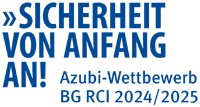 Schriftzug Sicherheit von Anfang an! - Azubi-Wettbewerb BG RCI 2024/2025